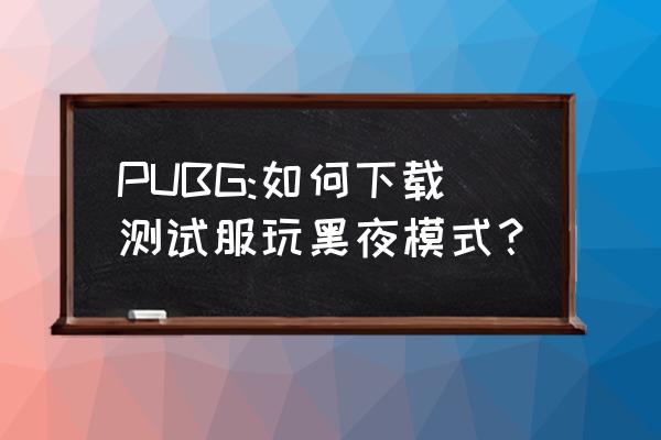 绝地求生夜间模式是随机的吗 PUBG:如何下载测试服玩黑夜模式？