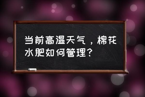 棉花全程各种肥料的施肥技术 当前高温天气，棉花水肥如何管理？