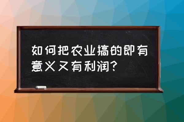 农民在农业领域怎么提高经济效益 如何把农业搞的即有意义又有利润？