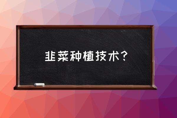 韭菜种植全过程教学版 韭菜种植技术？