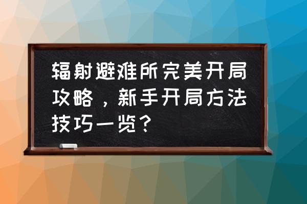 辐射避难所怎么在废土上升级 辐射避难所完美开局攻略，新手开局方法技巧一览？